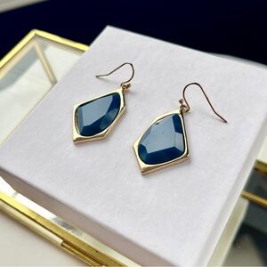 Navy Blue and Gold Geometric Drop Earrings